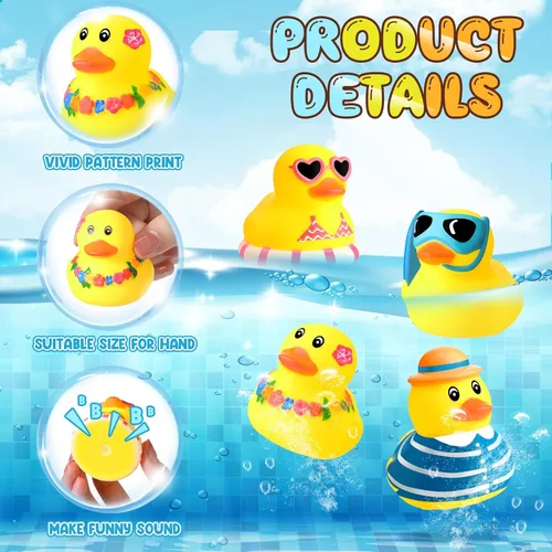 Miniatura 2 de Honoson 36 piezas de patitos de goma de verano a granel, mini pato de goma para baño, tina, patito chirriante lindo para aula, carnaval, verano