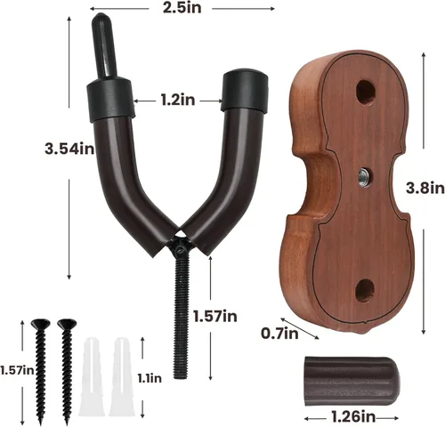 Miniatura 4 de BestSounds - Soporte de pared para violín con gancho para arco Home & Studio, soporte para violín de palisandro (palisandro MA-R5)