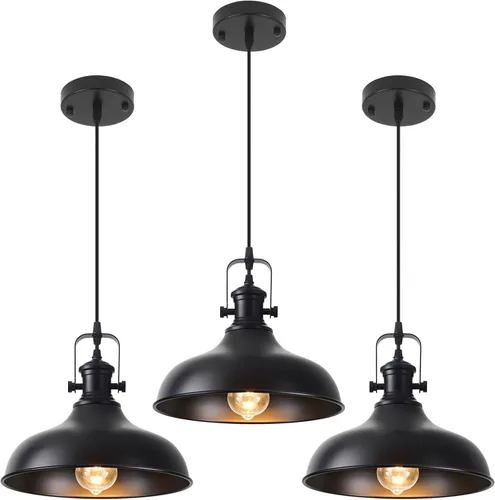 Miniatura 12 de Luces colgantes negras para isla de cocina, 11.41 pulgadas, lámpara colgante industrial vintage, luces de isla para cocina, comedor, dormitorio, 1
