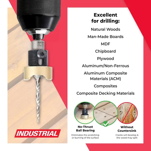 Miniatura 3 de Amana Tool Avellanador de 82 grados con broca cónica y tope de profundidad ajustable, 55155, 1/2 D x 3/16 D de broca x vástago hexagonal