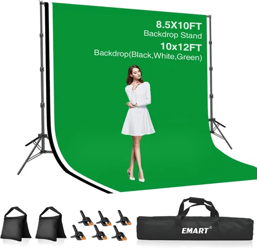 Miniatura 9 de EMART Kit de soporte de fondo para estudio de video fotográfico, sistema de soporte de fotografía ajustable de 7 x 10 pies con fondo de poliéster