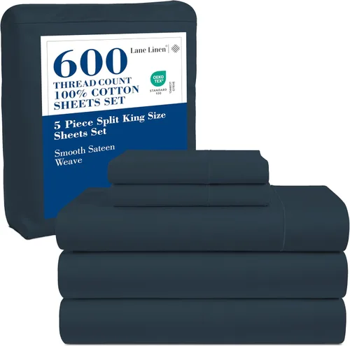Miniatura 20 de LANE LINEN Juego de sábanas tamaño King – Sábanas de 600 hilos 100% algodón de fibra larga, naturalmente frescas y duraderas para el uso diario, 01