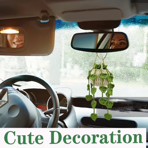 Miniatura 3 de Adorno para colgar en automóvil, lindo adorno de planta de ganchillo para espejo retrovisor, decoración de espejo retrovisor tejido a mano, Floret