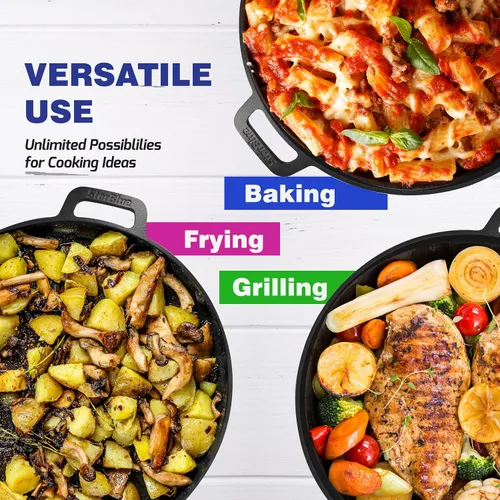 Miniatura 5 de Sartén de Pizza Redonda/Plancha de Hierro Fundido de 16 Pulgadas por StarBlue con Asas de Silicona GRATIS y Libro Electrónico de 30 Recetas – Comal