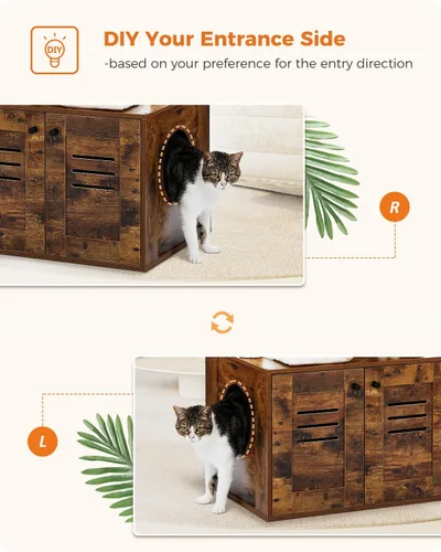 Miniatura 5 de MUTTROS Árbol para gatos con recinto para caja de arena, árbol moderno de 50" para gatos grandes/gordos con condominio para gatos, muebles de madera
