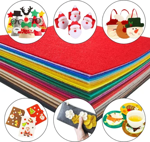 Miniatura 3 de Jtnohx Hojas de fieltro, 32 piezas de tela de fieltro, fieltro de color de 5 x 5 pulgadas para manualidades, cuadrado de fieltro rígido para costura