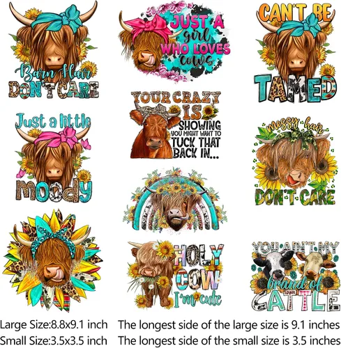 Miniatura 2 de 20 hojas de calcomanías para planchar para camisetas, parches de transferencia de calor, adhesivos de vinilo lavables con diseño de vaca, decoración
