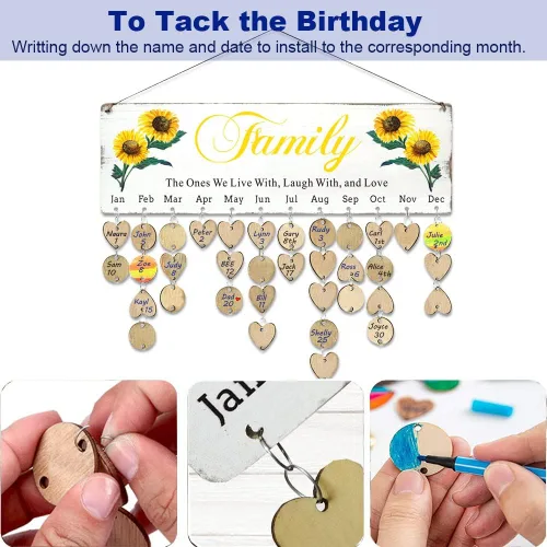 Miniatura 4 de Regalos de cumpleaños de Navidad para mamá de parte de hija e hijo, tablero de calendario de recordatorio de cumpleaños familiar de madera, placa