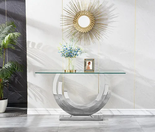 Miniatura 12 de SSLine Mesa consola moderna de lujo, mesa rectangular de cristal para entrada de pasillo, sala de estar, almacenamiento de 2 niveles, diseño