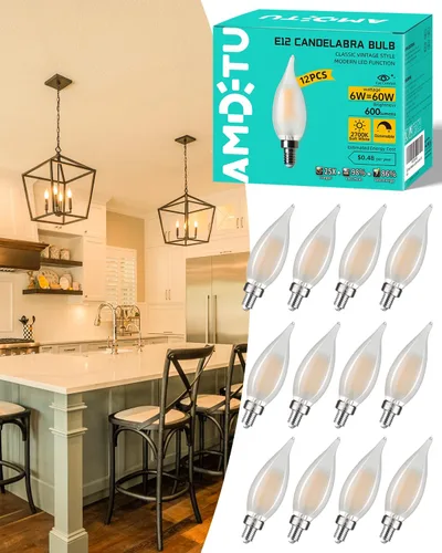 Miniatura 10 de Candelabro LED E12 equivalente a 60 vatios equivalente a 60 W, lámpara de araña CA10, 2700 K, base E12 blanca suave, regulable, ideal para 6W = 60w
