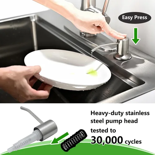 Miniatura 4 de Dispensador de jabón integrado para fregadero de cocina, cabezal de bomba de encimera de níquel cepillado de acero inoxidable, dispensador de loción