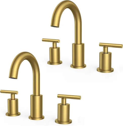 Miniatura 11 de FORIOUS Juego central de grifo de baño dorado cepillado de 4 pulgadas, 2 manijas y 2 agujeros dorados para tocador de baño con metal emergente