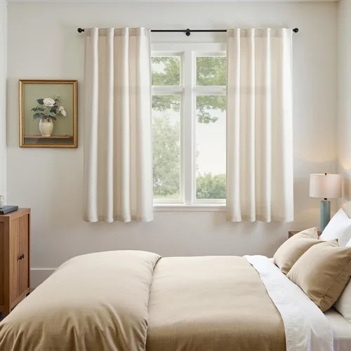 Miniatura 7 de JINCHAN Cortinas de lino beige para sala de estar y dormitorio, cortinas texturizadas de 63 pulgadas de largo, cortinas de estilo rústico de tejido