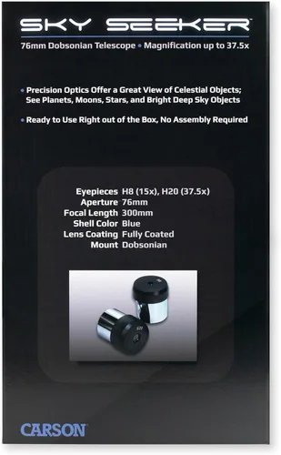 Miniatura 6 de Carson SkySeeker - Telescopio reflector newtoniano con soporte dobsoniano, 15-37.5X, azul (JC-200) con soporte Dobsonian: incluye múltiples