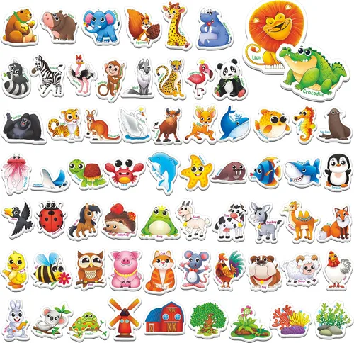 65 imanes magnéticos adorables de animales para nevera, animales salvajes, de granja y marinos, imanes de cartulina gruesa para refrigerador,