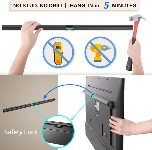 Miniatura 3 de Soporte de pared para TV sin pernos, soporte de TV sin tachuelas para televisores de 32 a 75 pulgadas, sin daños, sin anclajes, sin taladro, soporte
