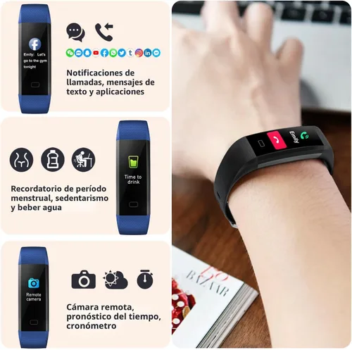 Miniatura 5 de Monitor de actividad con contador de pasos y calorías, cronómetro, frecuencia cardíaca, resistencia al agua IP68, dispositivo de salud con monitor
