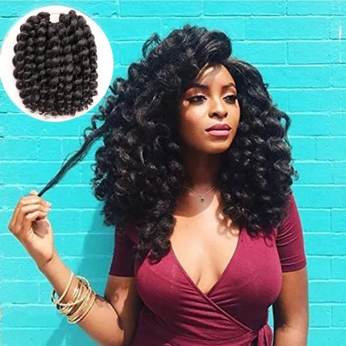 Miniatura 27 de Cabello de ganchillo Jamaicano Bounce, paquete de 4 paquetes de 6 pulgadas, varita de pelo rizado de ganchillo para mujeres negras
