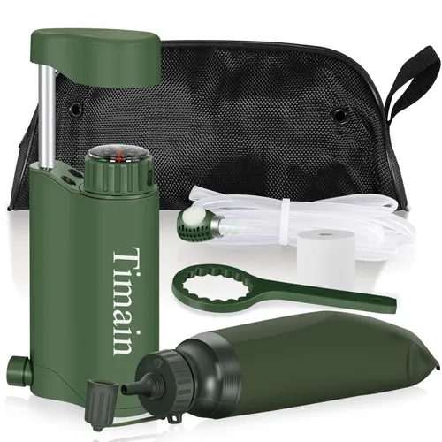 Timain Bomba de filtro de agua portátil para exteriores, sistemas de filtración de agua, perfecta para viajes, camping, senderismo, pesca, caza,