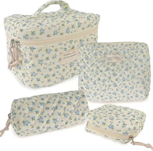Miniatura 16 de NATINSA Linda bolsa de maquillaje para mujeres (2 piezas), bolsas de cosméticos de viaje, bolsa organizadora de aseo acolchada coqueta con flores