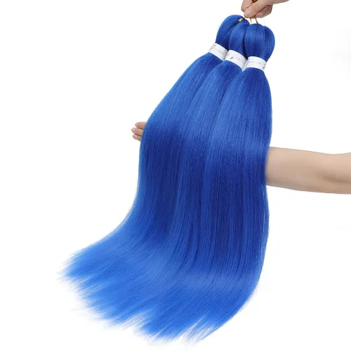 Miniatura 4 de Easy Braid - Cabello de trenzado azul preestirado de 26 pulgadas, paquete de 3 paquetes para trenzas de ganchillo con textura Yaki, ajuste al agua