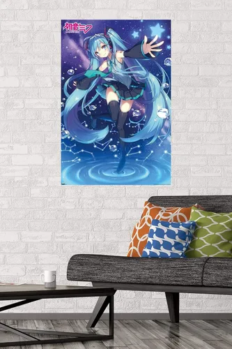 Miniatura 2 de Hatsune Miku - Póster de pared de estrellas, 34 pulgadas de largo x 22.4 pulgadas de ancho, versión sin marco