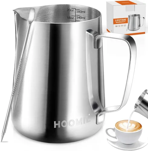 Miniatura 12 de HOOMIL Jarra de espuma de leche, jarra de acero inoxidable de 12 oz/20 oz/32 onzas, jarra de vaporizador de leche para máquina de espresso, café