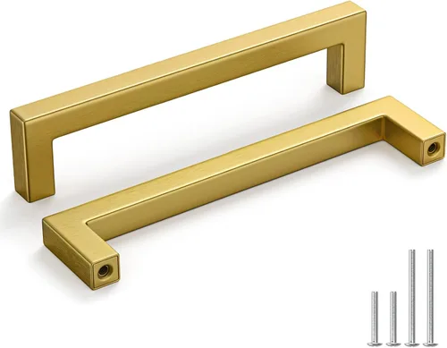 Homdiy Manijas de gabinete de cocina de bronce cepillado de 6- 1/4 pulgadas, paquete de 30 tiradores de gabinete dorados, cuadrados, herrajes para