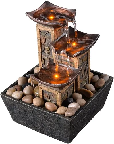 Miniatura 9 de GOSSI Decoración del hogar Fuente de cascada de 10.3 pulgadas para interiores, relajación, bombas de agua de alta presión, fuente de mesa, fuente