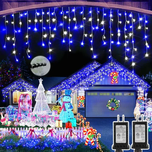 Miniatura 13 de Luces de Navidad para exteriores, 49 pies, 480 luces LED para exteriores, 90 tiras de luces de carámbano con 8 modos, temporizador impermeable