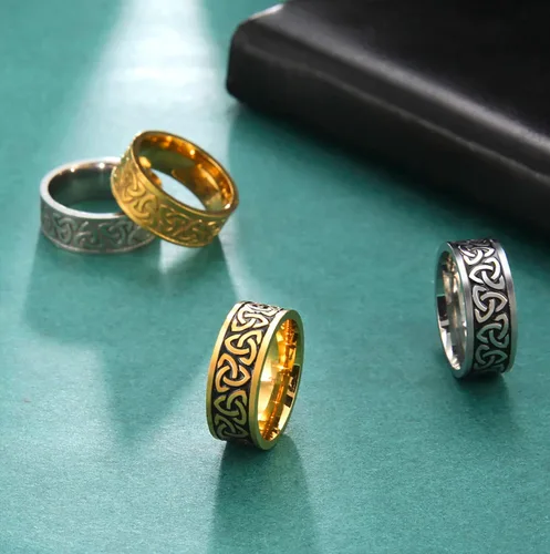 Miniatura 5 de Anillo de nudo de trinidad celta, nudo de brujas, nudo triquetra irlandés, anillo de acero inoxidable nórdico vikingo, joyería para hombres y mujeres