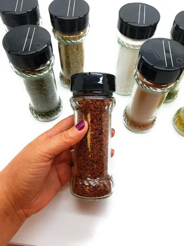 Miniatura 4 de Nakpunar 12 frascos de vidrio para especias de 6 onzas líquidas con tapas negras, fabricados en Israel