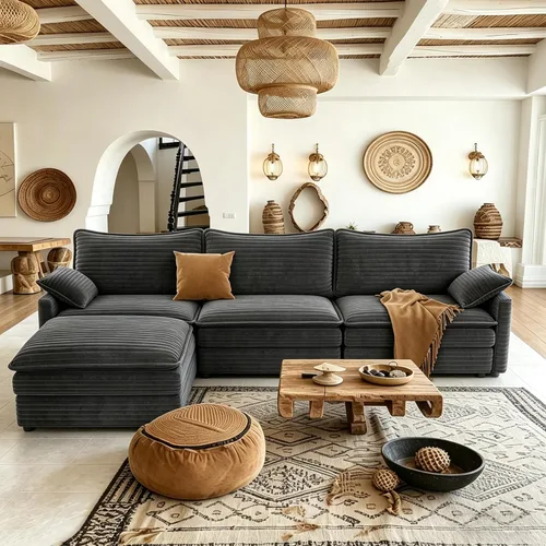 Miniatura 14 de Vesgantti 74" Cloud Couch for Living Room, 2 Seaters Deep Seat Sectional Modular Sofa, Double Cushion Corduroy Small Sofas Living Room Couches for