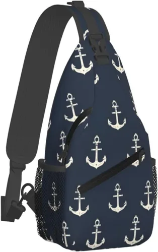Small Crossbody Bags for Women Men - Vintage White Anchor Print Adjustable Shoulder Bag Fanny Packs Belt Sling Bag Crossbody Purses Backpack for
