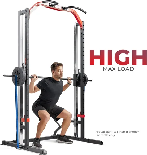Miniatura 3 de Sunny Health & Fitness - Estante de potencia prémium para máquina de sentadillas, alta capacidad de carga, altura ajustable, barra de dominadas