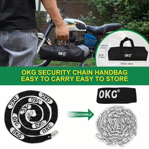 Miniatura 5 de OKG Cadena de seguridad resistente, 10 pies x 5/16 pulgadas (0.315 in) de grosor, cadena de motocicleta antirrobo y a prueba de cortes con junta