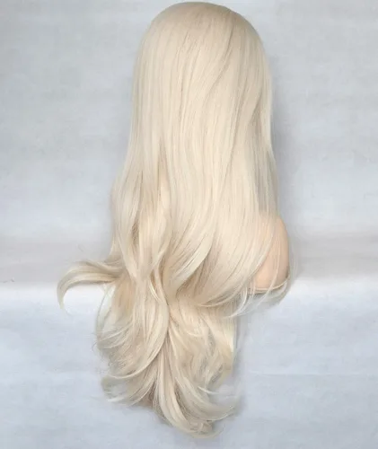 Miniatura 4 de Peluca de cabello sintético rubio platino 60# de 13 x 4 x 1 con encaje frontal en T, largo natural, resistente al calor, pelucas de repuesto