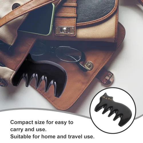 Miniatura 4 de FOMIYES Ox Horn Gua Sha - Peine masajeador de cuero cabelludo – Herramienta de raspado negro de 5 dientes para masaje de cabeza, cuello, hombros