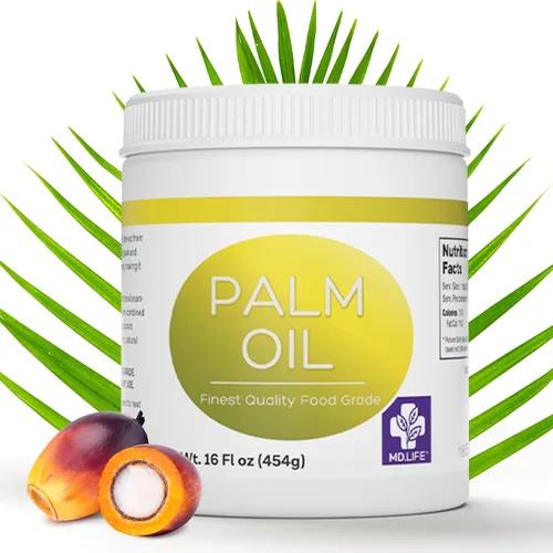 MD.LIFE Aceite de palma – 32 onzas – Aceite de palma sostenible de grado alimenticio para cocinar – prensado en frío – Ácidos grasos y betacaroteno