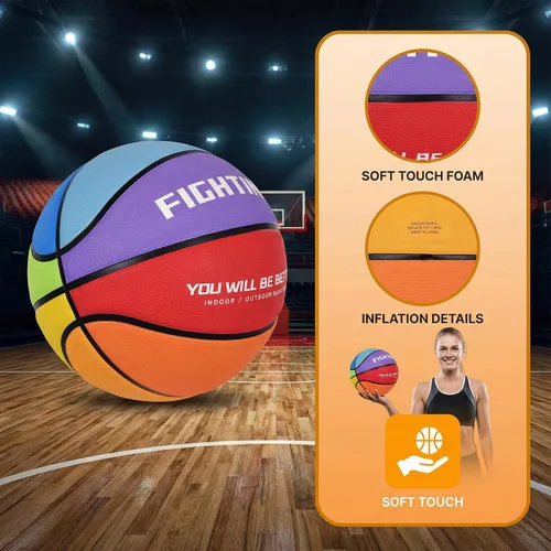Miniatura 3 de Baloncesto de goma gruesa para niños y jóvenes, tamaño 3/4/5/6/7, para exteriores, colorido, 22/25.5/27.5/28.5/29.5 pulgadas, para regalos