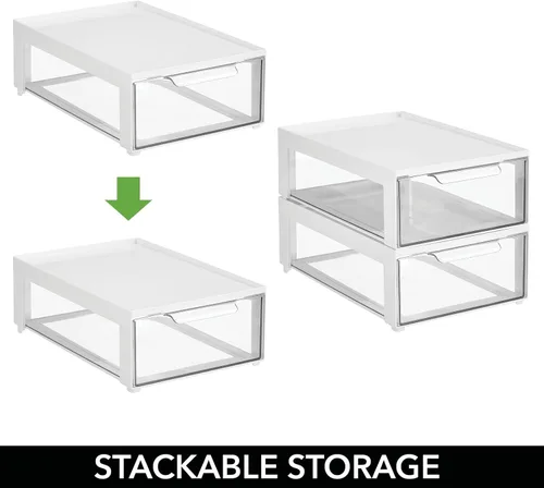 Miniatura 3 de mDesign Lumiere Collection - Contenedores apilables de plástico para almacenamiento de oficina con cajón frontal para armario, escritorio, estantes
