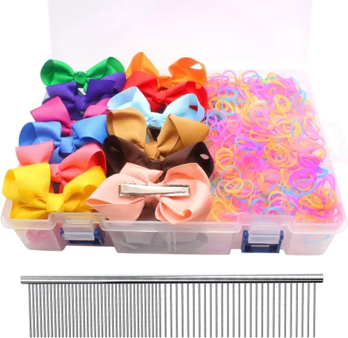 Miniatura 17 de YOY 20 adorables lazos para el pelo de perro con clips y 1000 bandas de goma y 1 peine de acero para peluquería, nudo superior de cachorro, moño