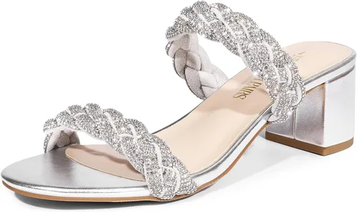 DREAM PAIRS Zapatos de tacón bajo con dos correas trenzadas para mujer, puntera abierta, tacón grueso, sandalias de tacón grueso, para fiestas,
