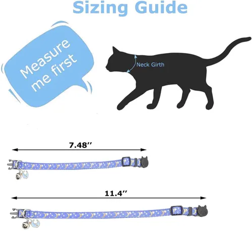 Miniatura 6 de 2 collares de gato con campana, bonitos collares ajustables para gatitos con accesorios (azul negro)