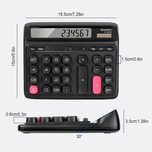 Miniatura 3 de Comix Calculadora de escritorio con pantalla LCD grande de 12 dígitos, batería solar de doble alimentación, calculadora básica con teclas grandes