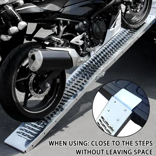 Miniatura 5 de Rampa de motocicleta de acero aleado, capacidad de 750 libras, rampa de carga plegable de 7.25 pies, rampa para camión con correas de carga