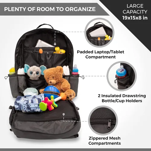 Miniatura 5 de T.O.M HORIZONS Bolsa de pañales para papá; sistema de cambio de pañales con una sola mano. Cambiador de pañales y mucho más incluido