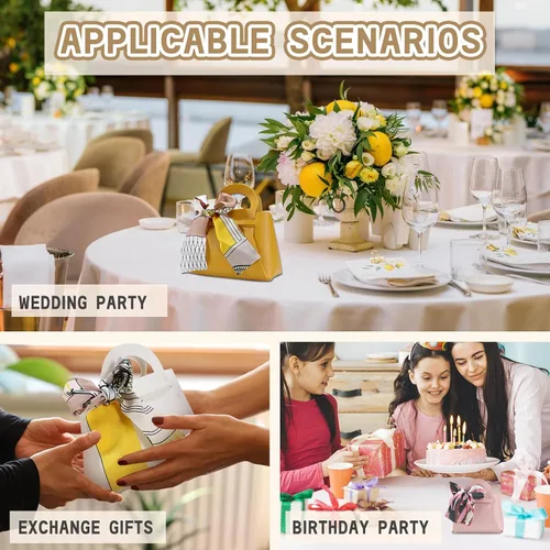 Miniatura 6 de LPEIEB Paquete de 12 Bolsas de Regalo Tipo Candy Bag de Cuero con Cinta, Bolsas de Regalo de Boda de PU con Asa de Cinta, Cajas de Favor de Fiesta