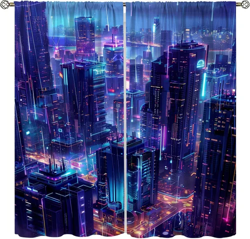 Miniatura 17 de Cortinas de juego Cool Space Galaxy Game Controller Tech Circuit Board Cosmic Rod Pocket Tratamientos de ventana para niños, dormitorio, habitación