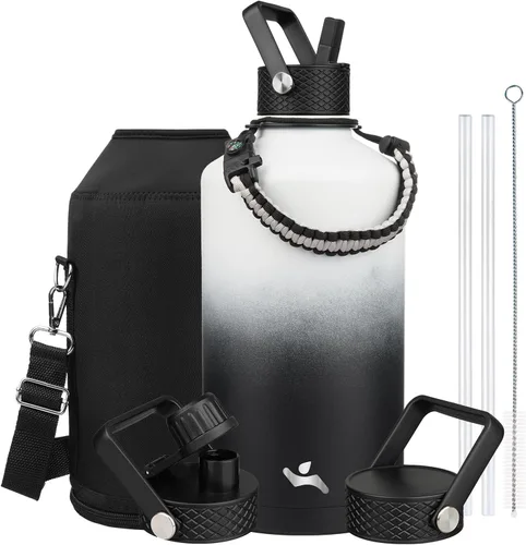 Miniatura 73 de Konokyo - Botella de agua aislada de 18 onzas, botellas deportivas de acero inoxidable con 3 tapas, verde militar